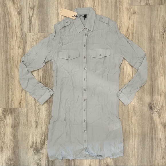 NWT SuperTrash ST Studio Blue Sheer Long Sleeve Button Down Shirt Dress Size S - Picture 1 of 10